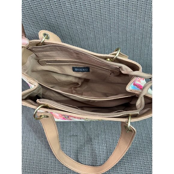 Bueno Floral & Butterfly Print Tote Bag With Tan Handles & Multiple Compartments - Picture 10 of 12